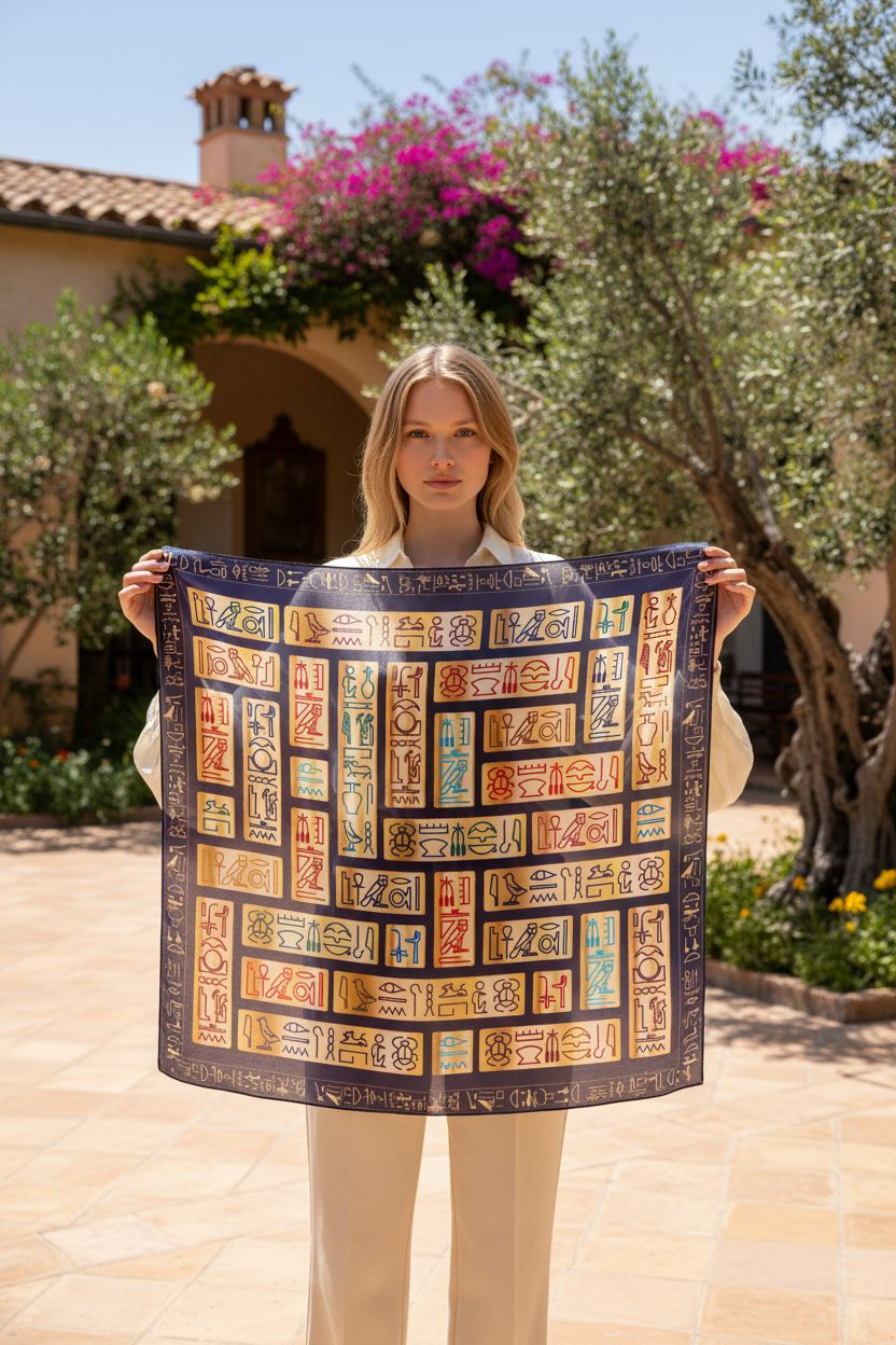 Egypt-Inspired Scarf – A Sacred Rhythm of Symbols