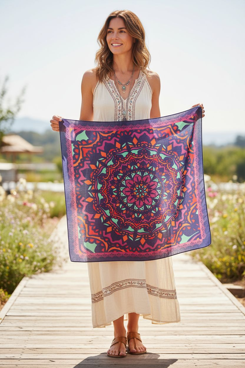 India-Inspired Scarf – Mandala in Motion