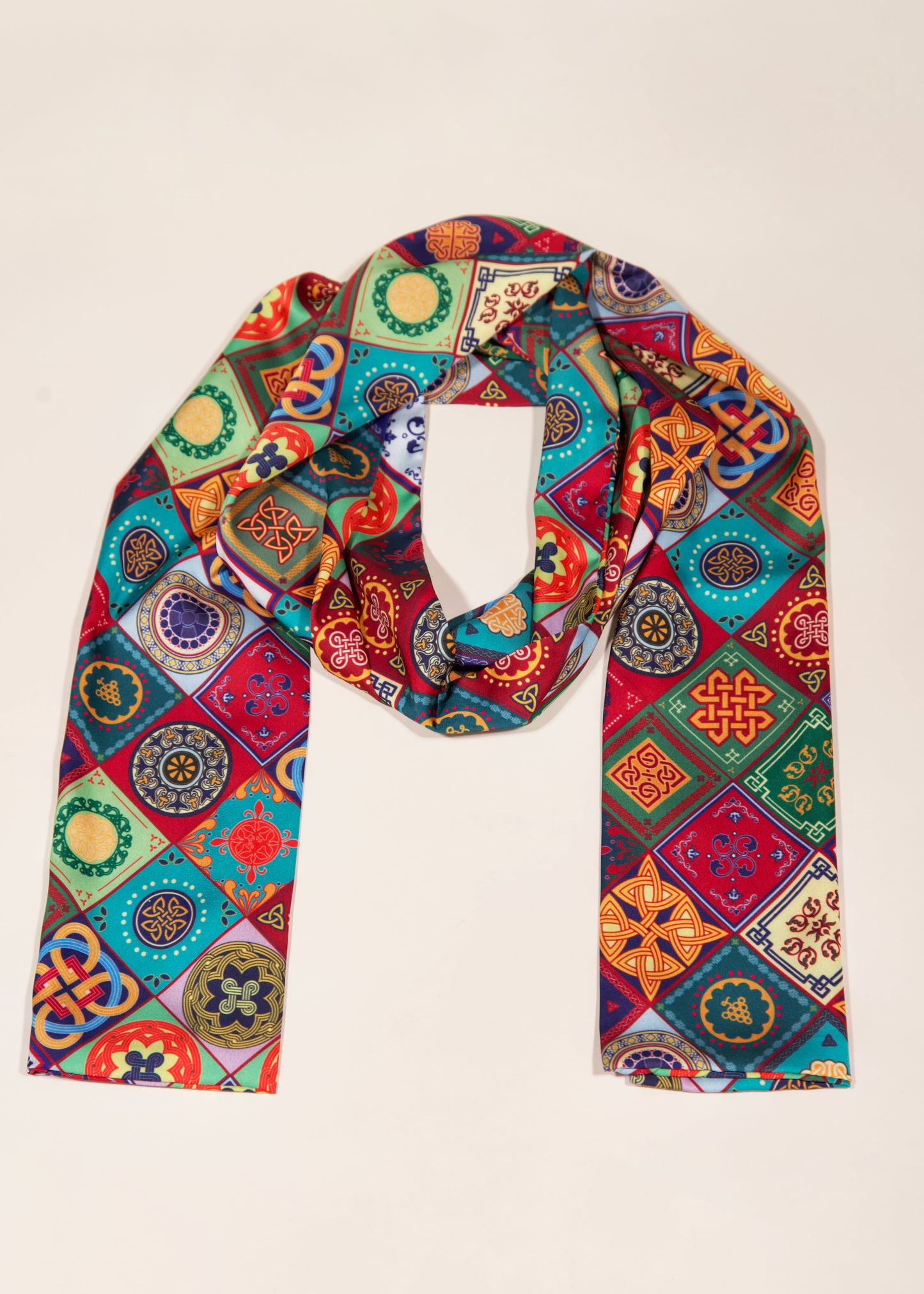 Men's silk scarf Georgian ornament design multicolor gift for him
