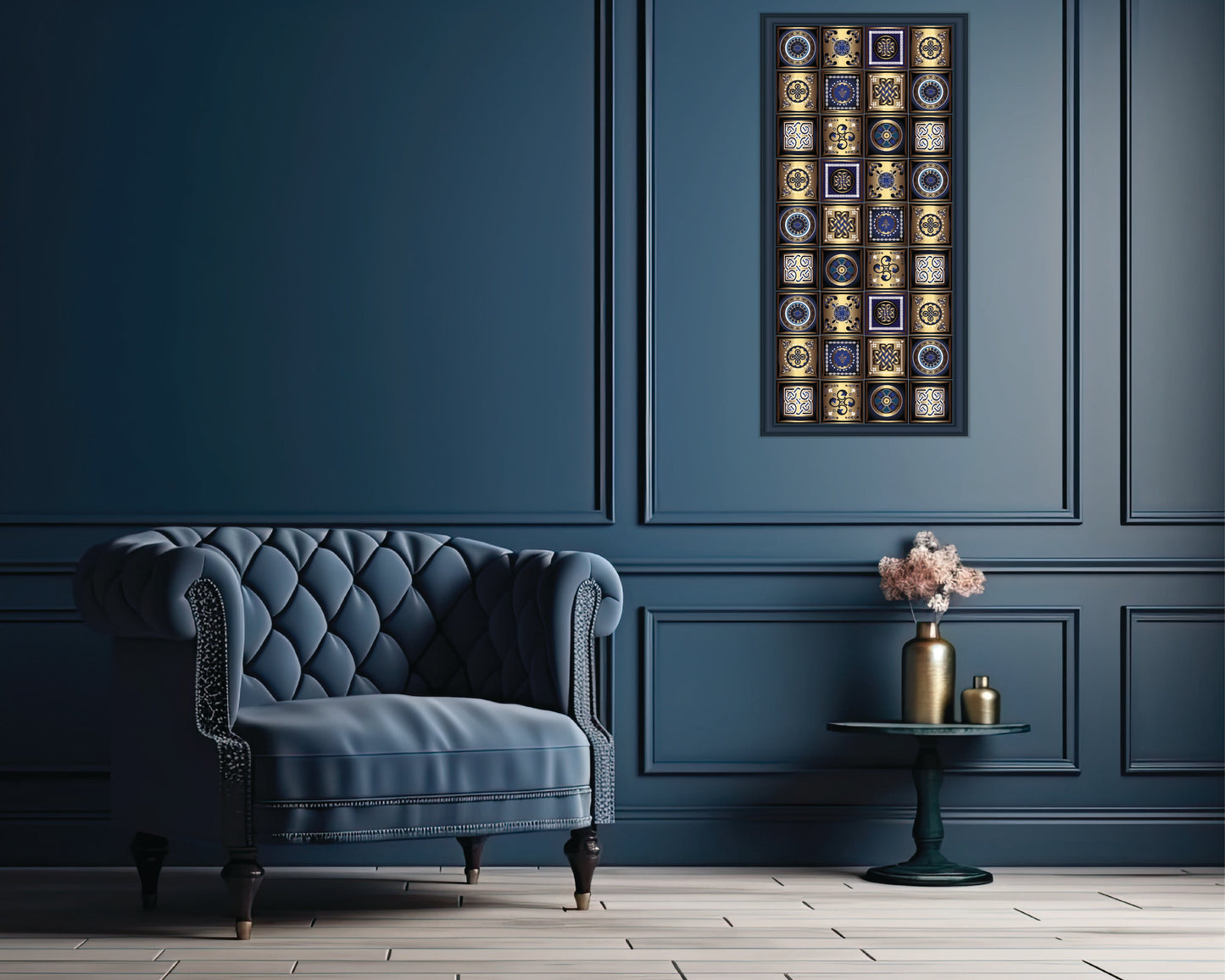 Georgian ornament wall decor azure collection – 60x120cm oil on canvas