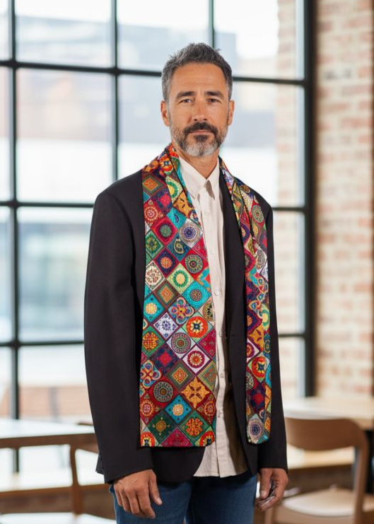 Handmade Georgian silk scarf men multicolor traditional pattern