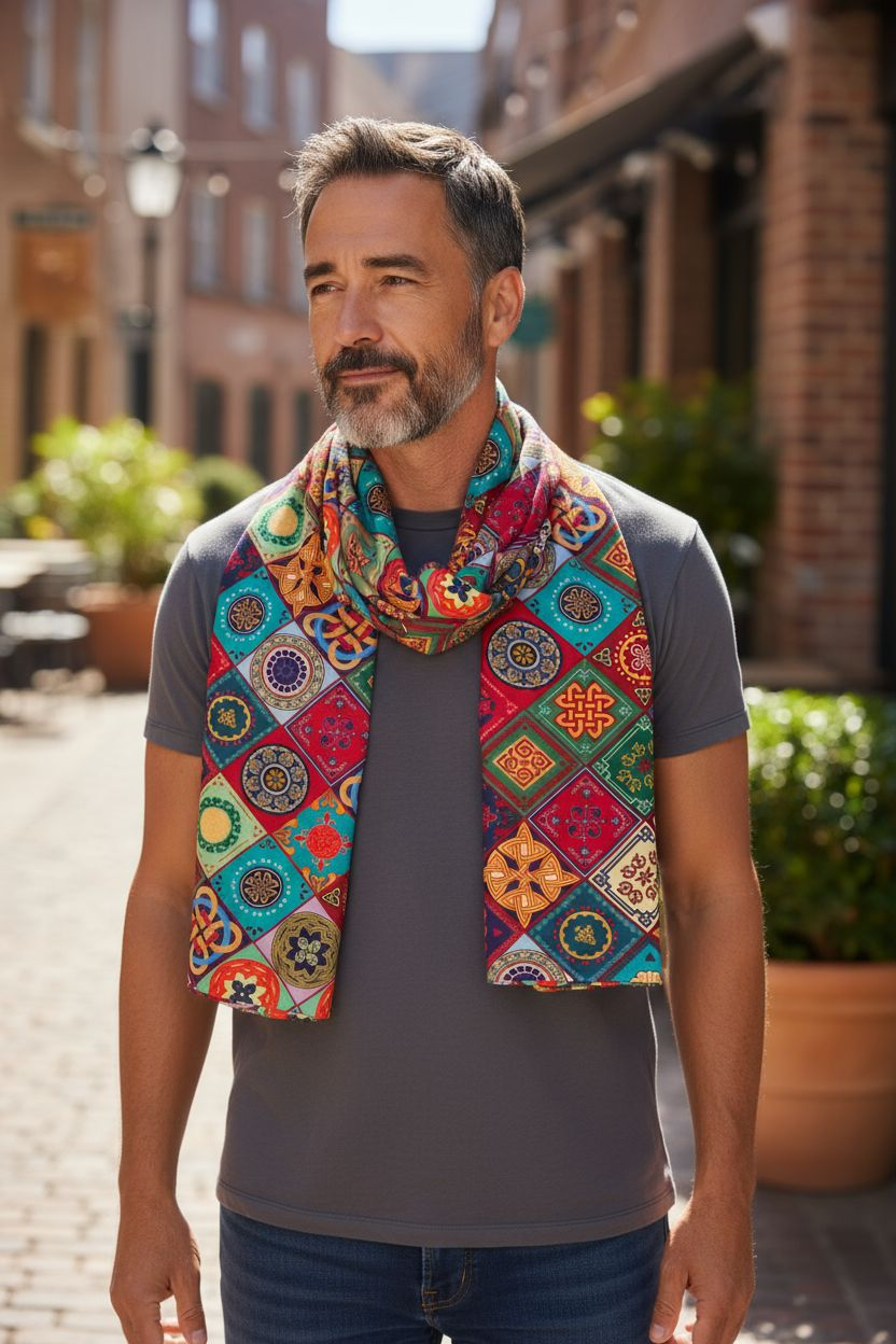 Men's Georgian silk scarf multicolor edition handmade ornament