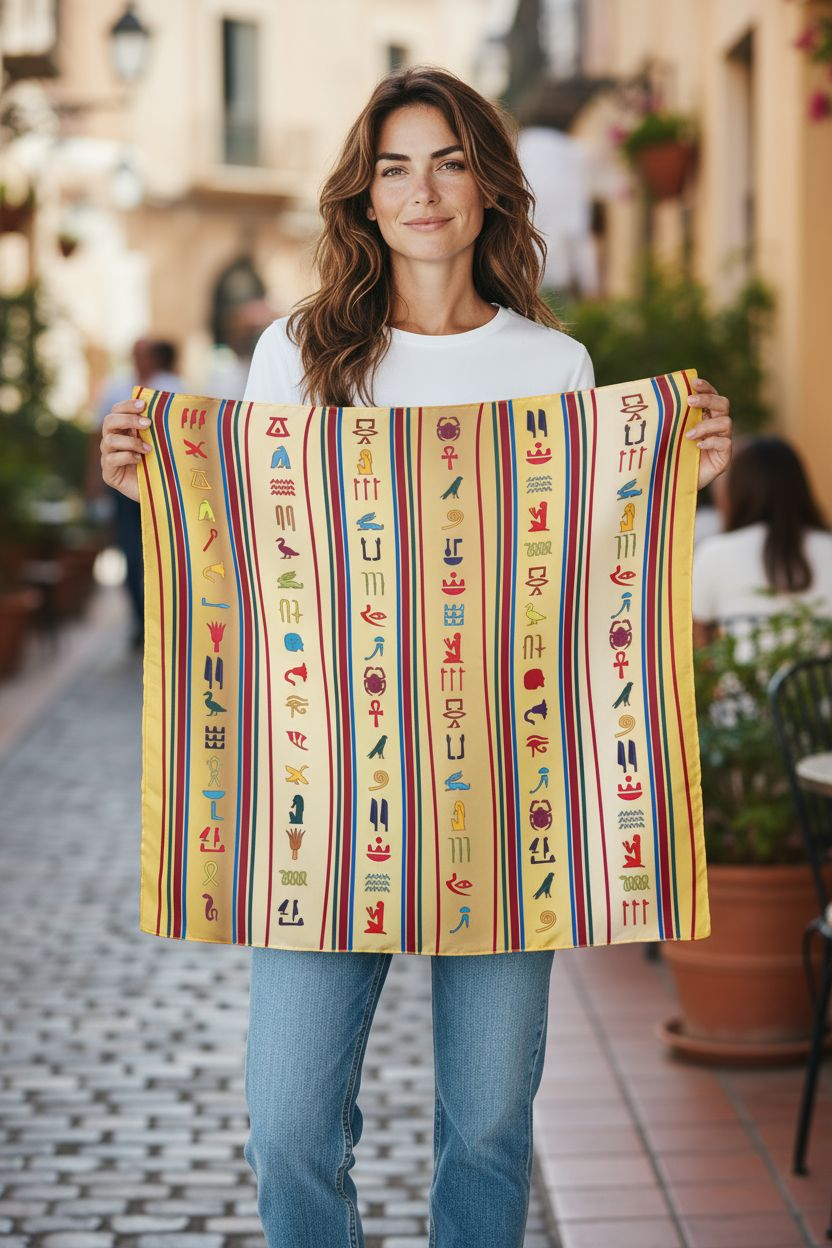 Egypt-Inspired Scarf – A Sacred Rhythm of Symbols