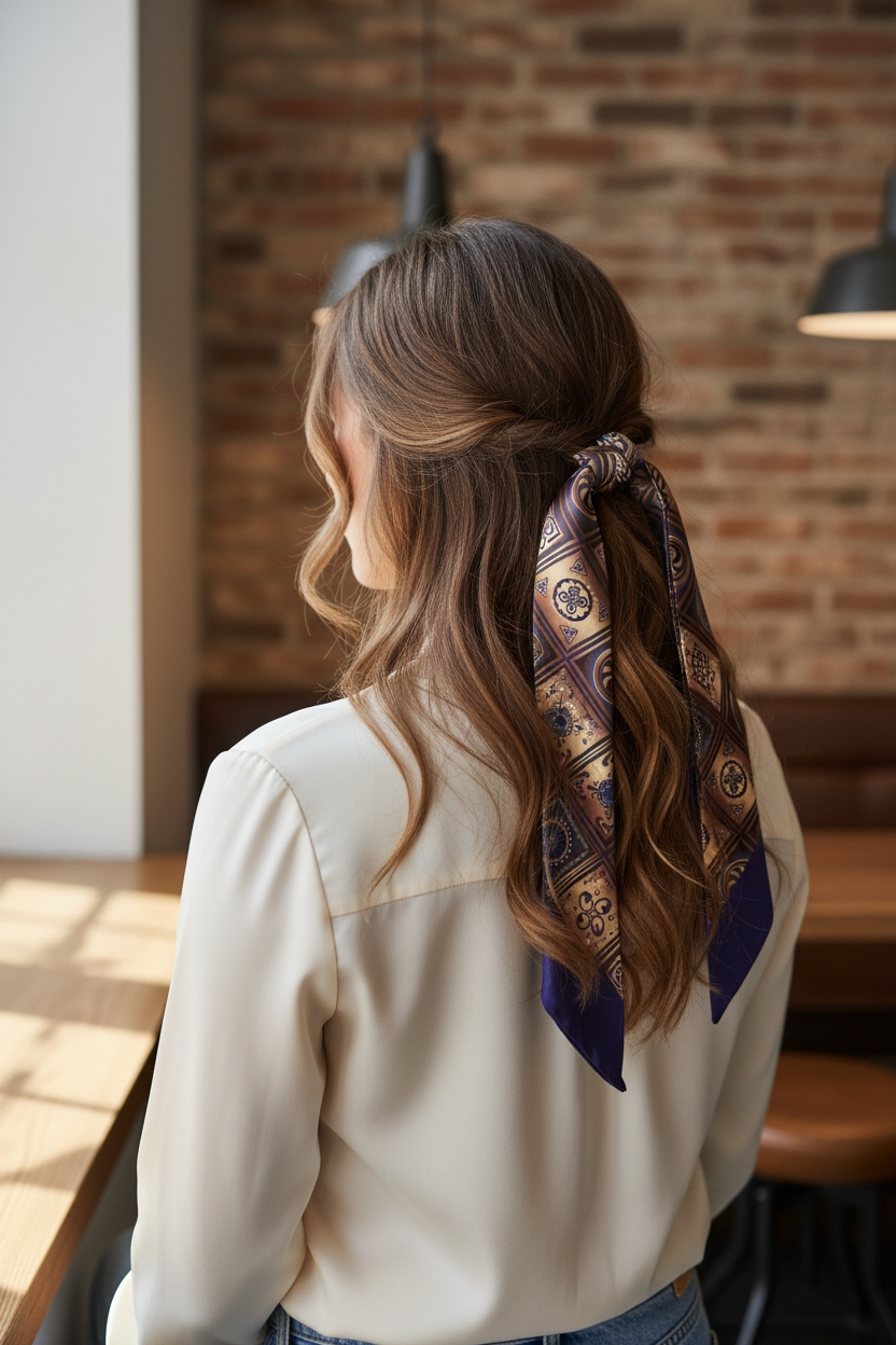 Georgian design thin scarf blue – draped display