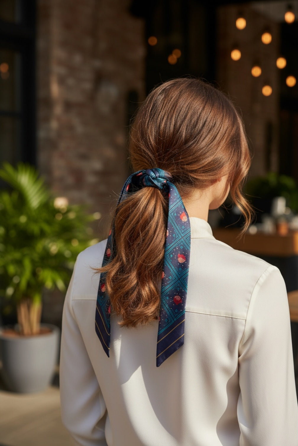 Pomegranate thin scarf – lifestyle wear photo