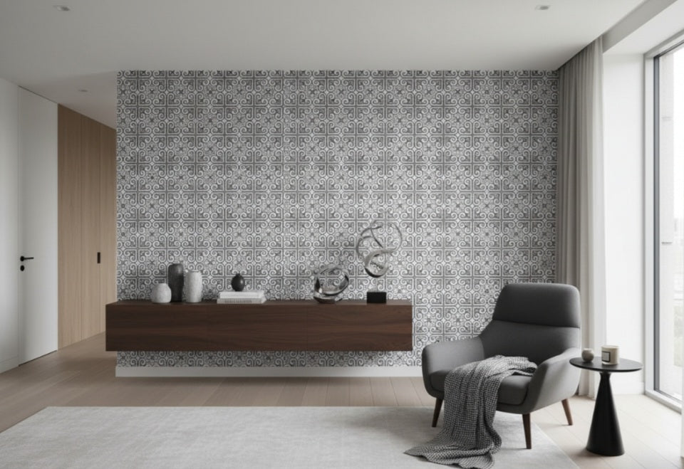 Echoes of East and West silent geometry – monochrome geometric ornamental composition