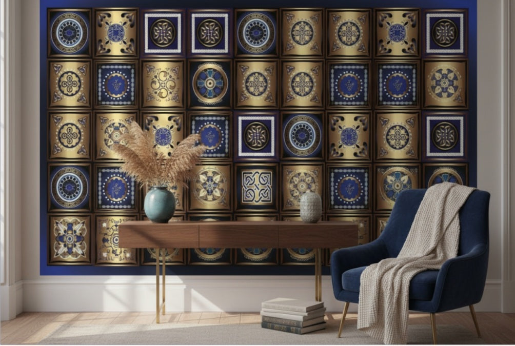 Echoes of East and West imperial echo – blue structured ornamental composition