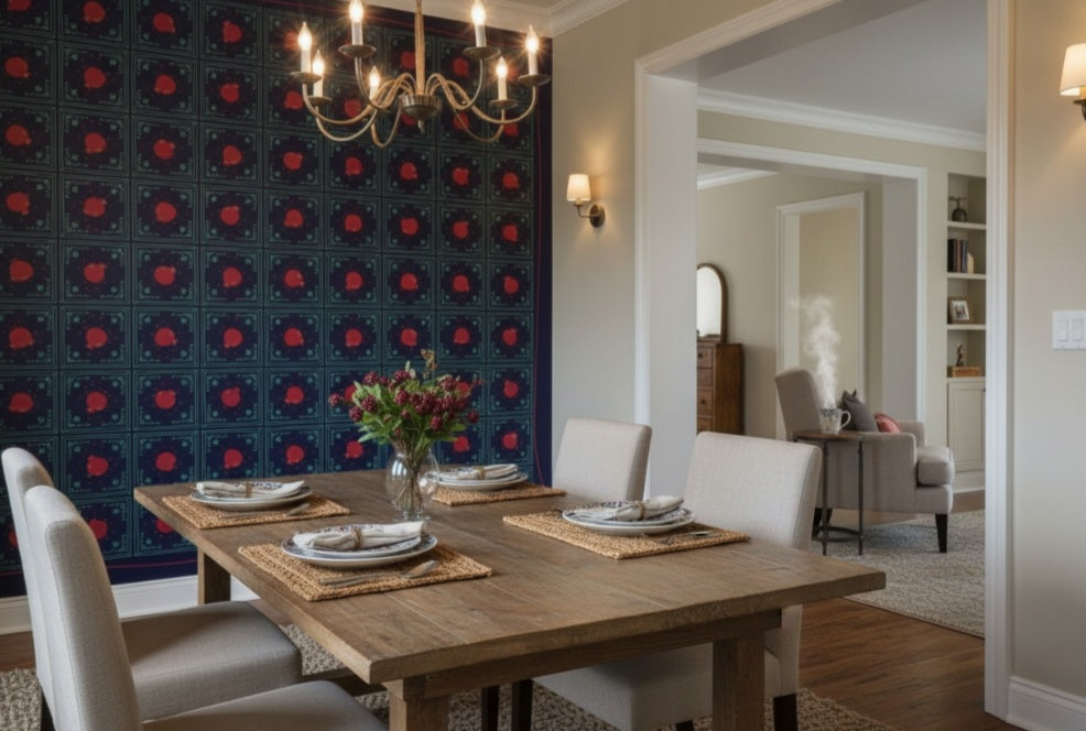 Echoes of East and West pomegranate – close-up ornamental pattern detail