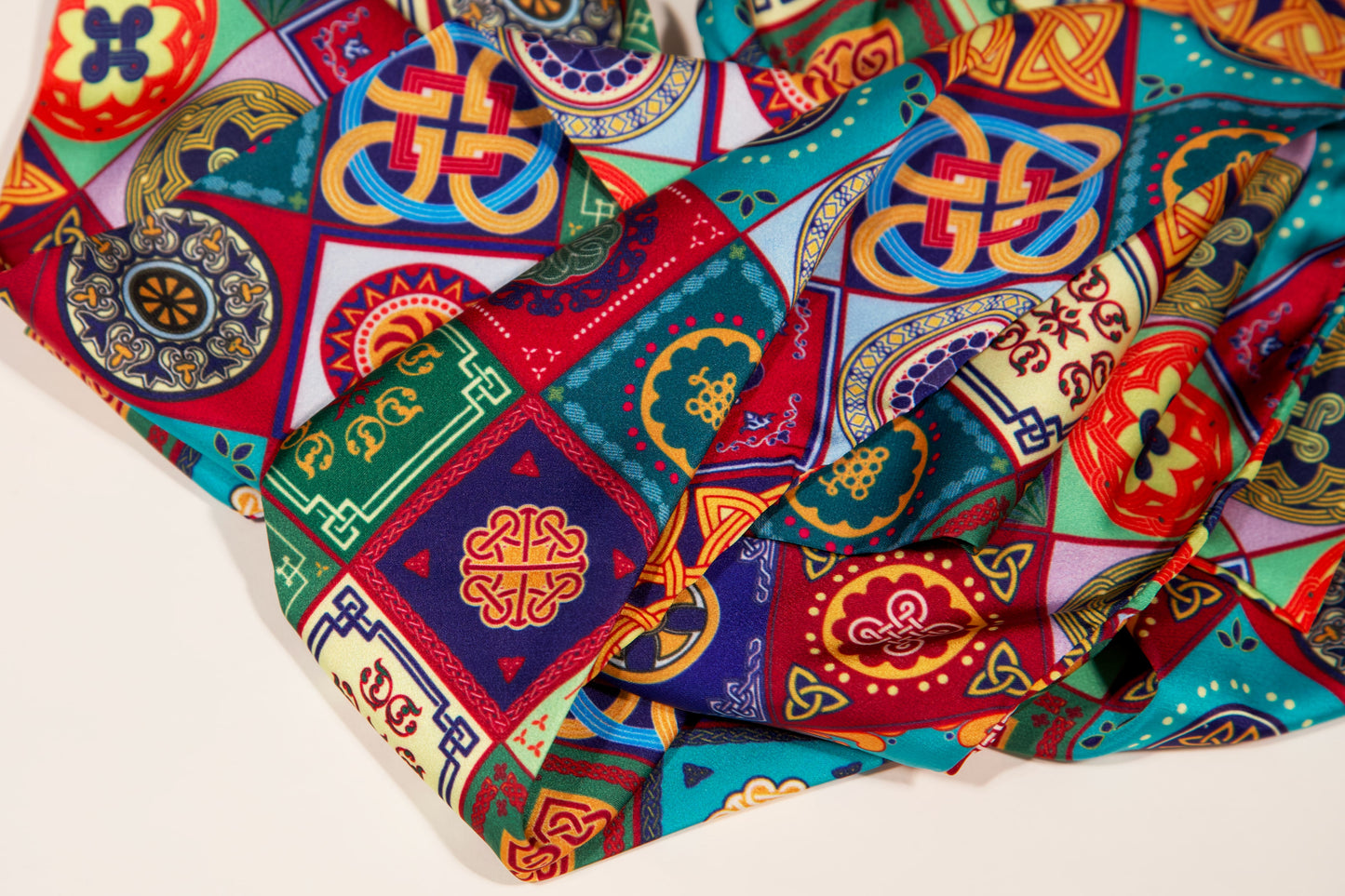 Luxury men's silk scarf Georgian pattern multicolor wearable art