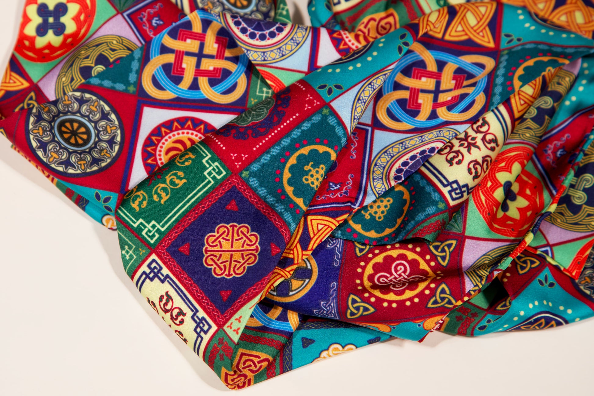 Luxury men's silk scarf Georgian pattern multicolor wearable art
