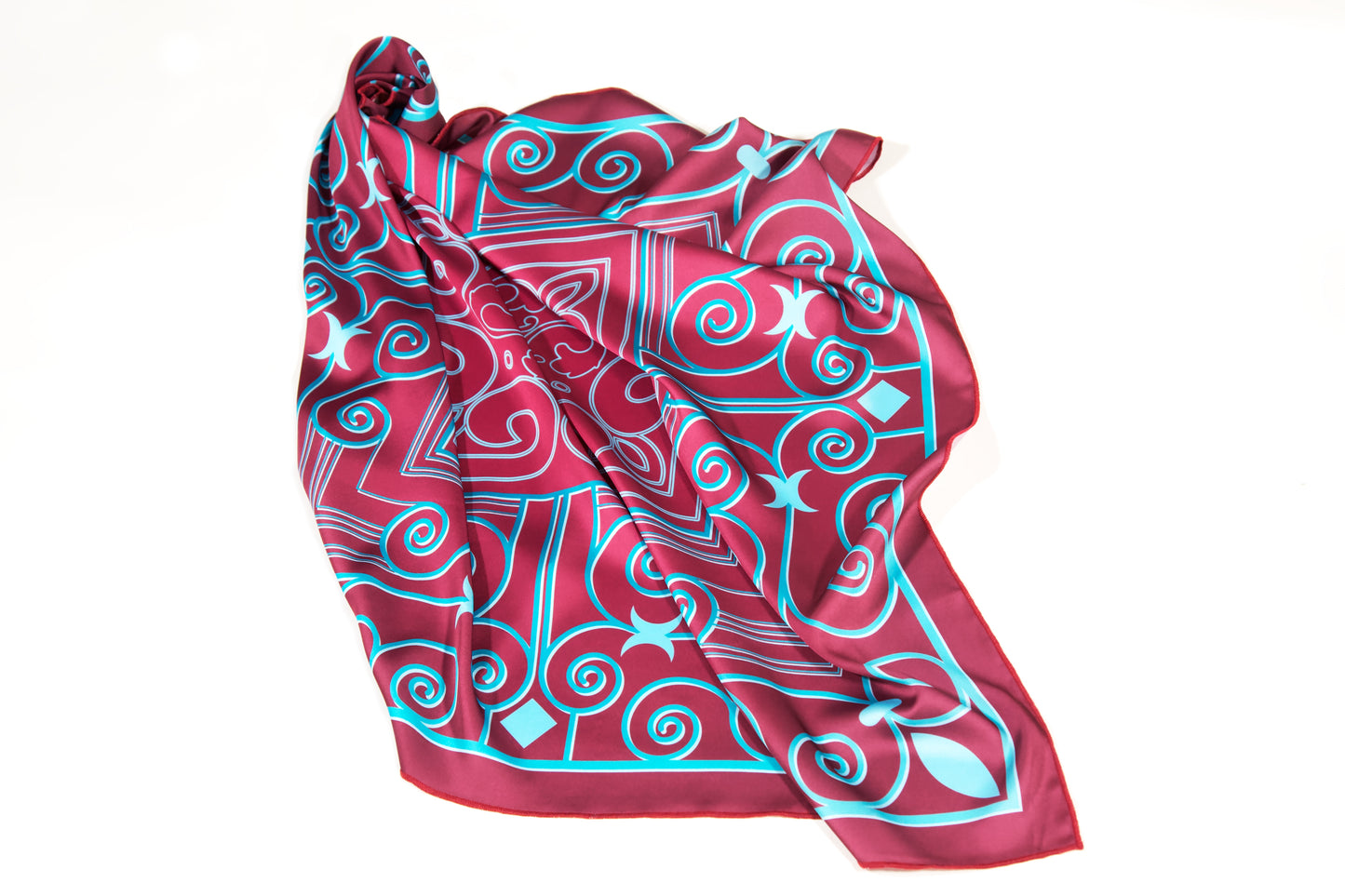 Flow of Symbols ornamented scarf first edition – draped display