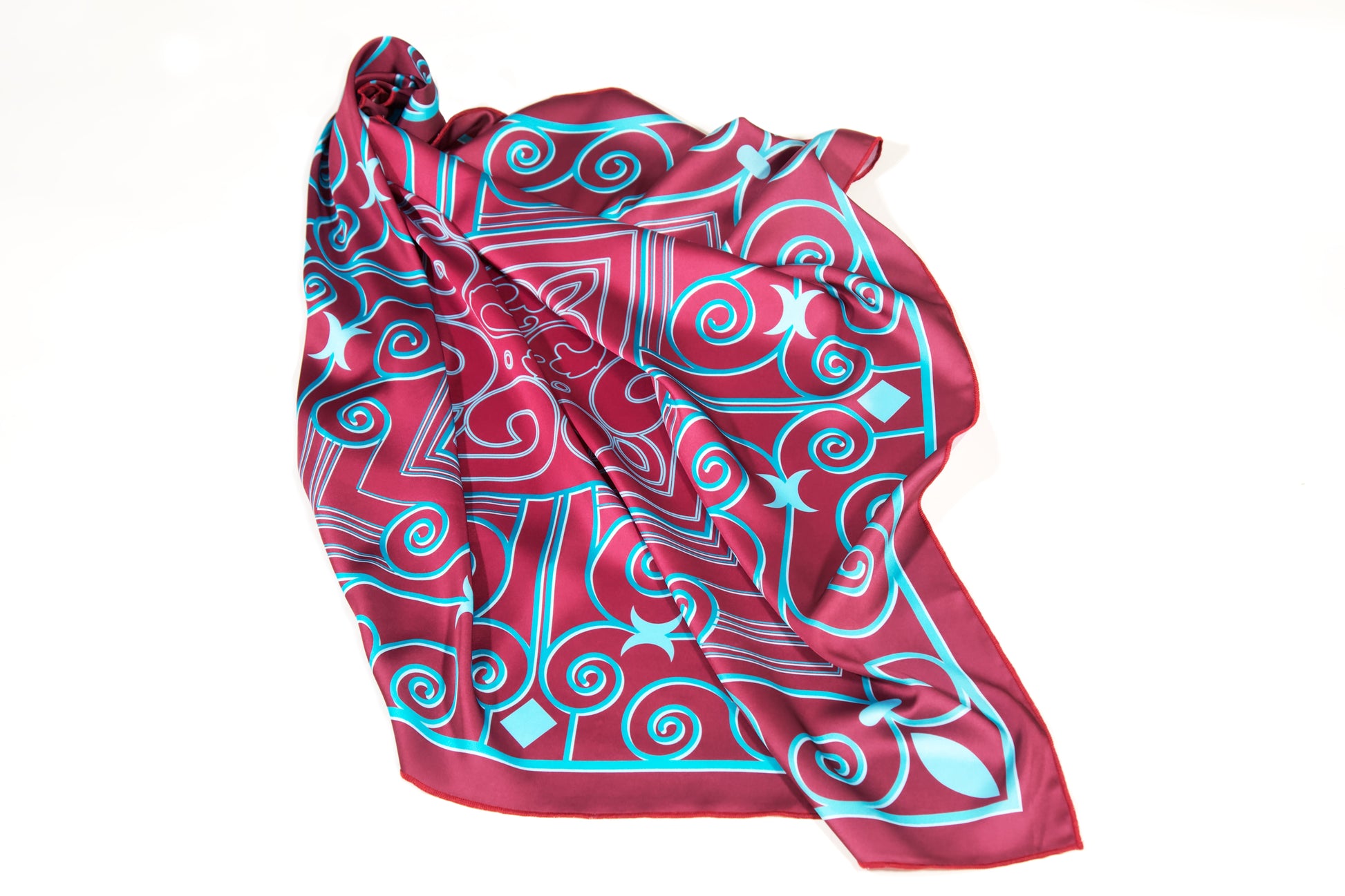 Flow of Symbols ornamented scarf first edition – draped display