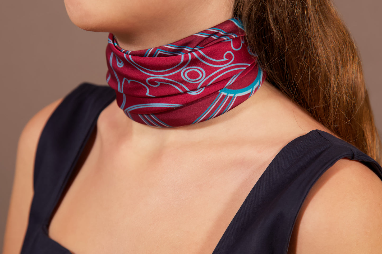 Flow of Symbols ornamented scarf first edition – model wearing scarf