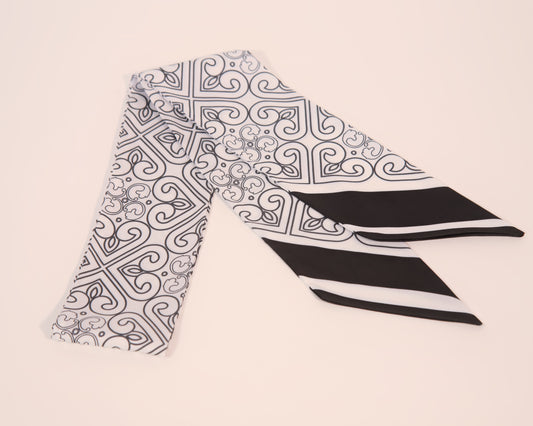 Ornament silk scarf traditional Georgian pattern black white – luxury ornamental fashion accessory