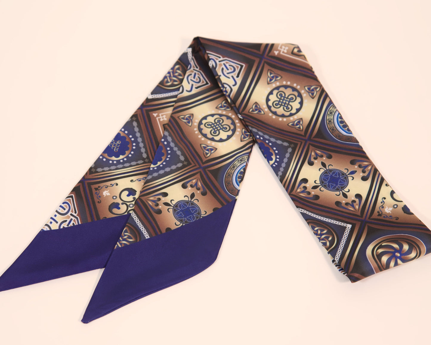 Georgian design thin scarf blue – traditional ornament lightweight fashion accessory
