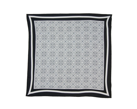 Black white ornament silk scarf – lightweight minimalist fashion accessory