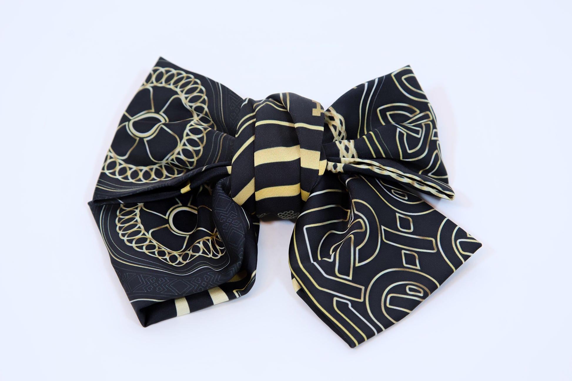 Georgian ornament silk hair bow black – lifestyle wear photo