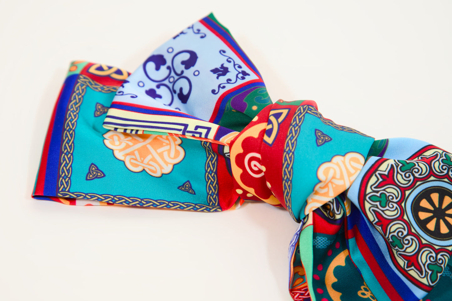 Georgian ornament silk hair bow multicolor – lifestyle wear photo